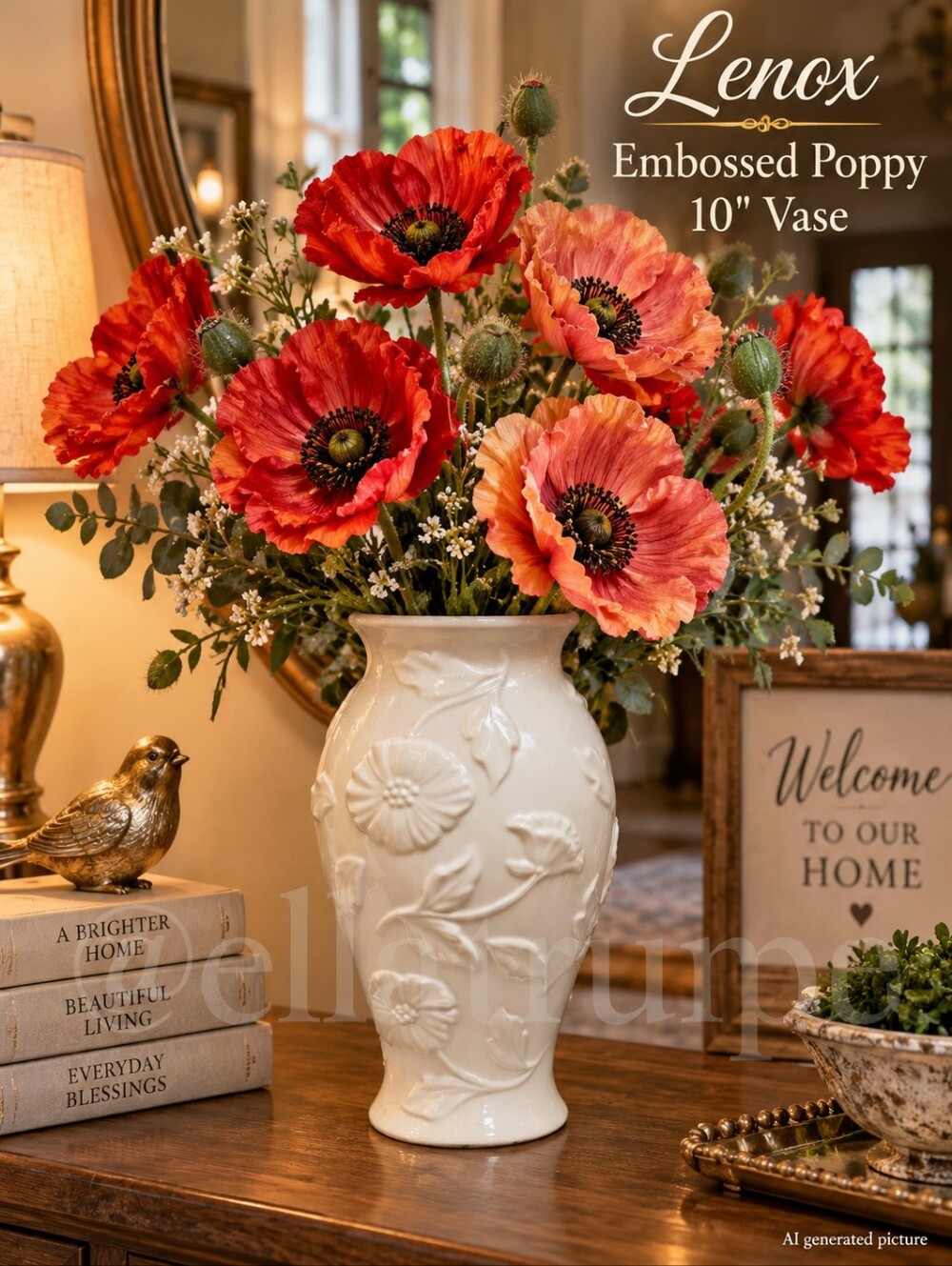 Vintage Lenox Embossed Poppy Ivory Porcelain Vase 10"